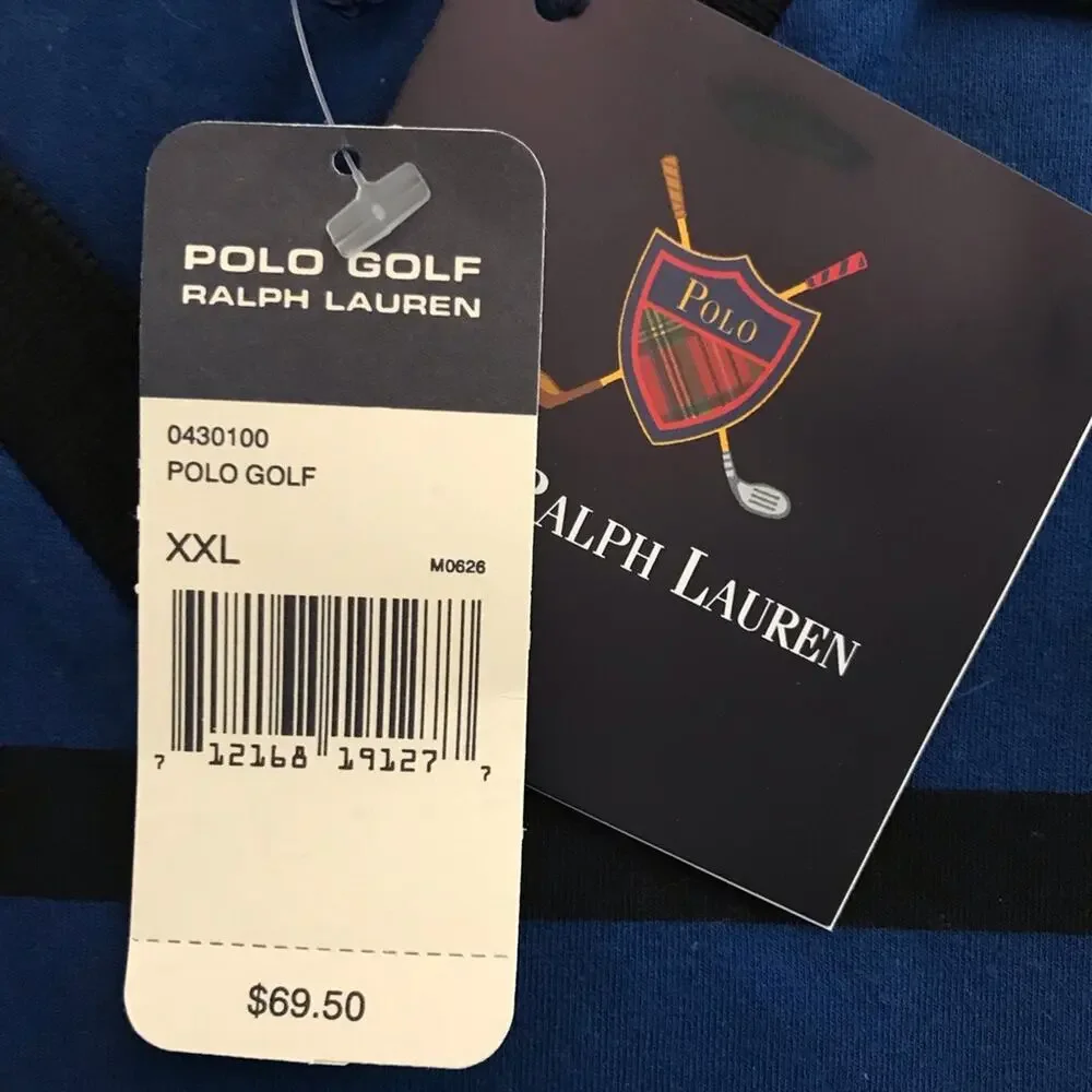 Ralph Lauren Polo Golf V-Neck Polo Shirt Blue with Black Stripe Short Sleeve XXL